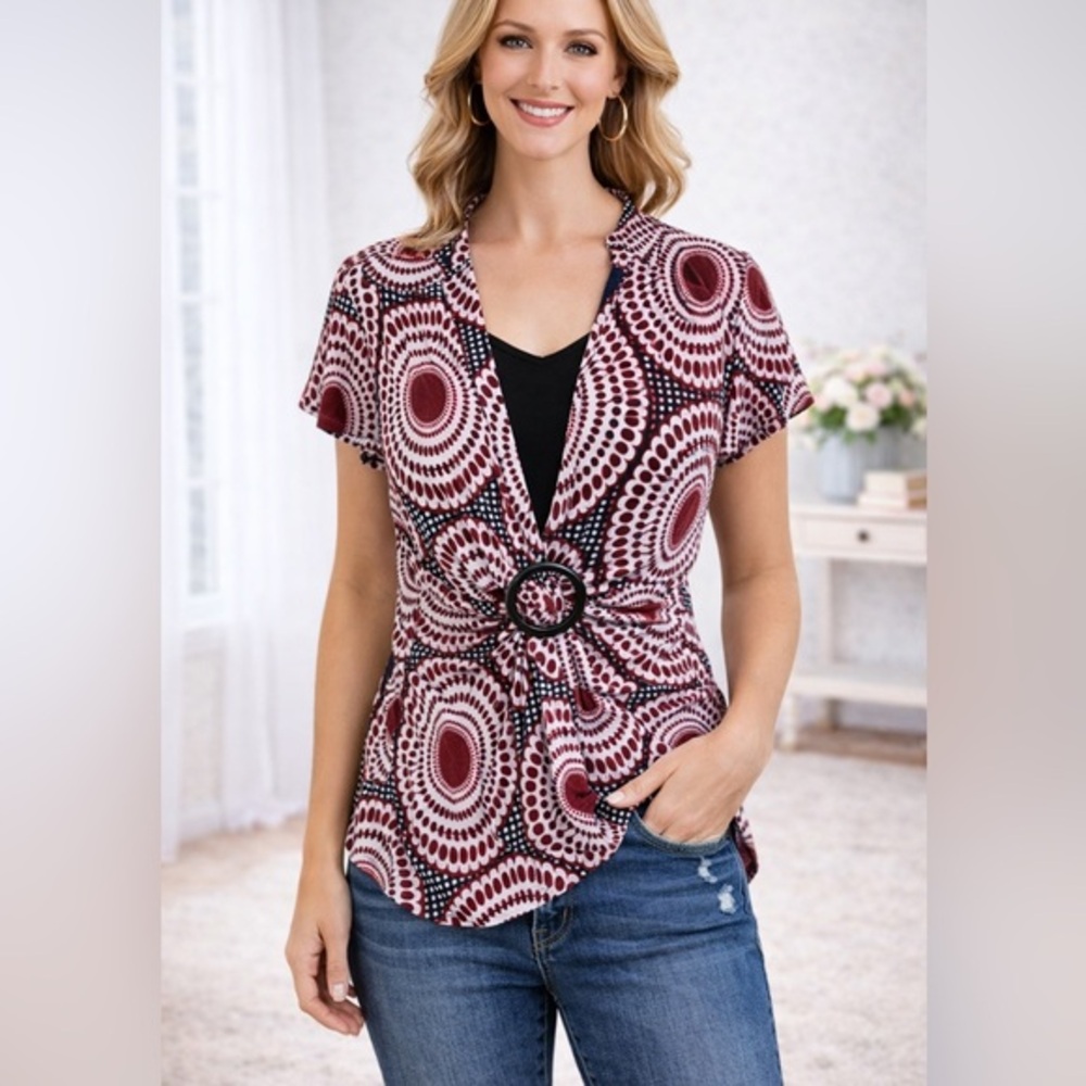 Top Blouse Red and Black Size L Excellent Condition